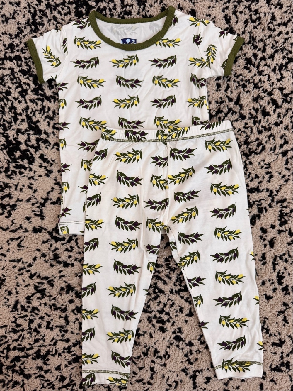 Kickee Natural Olive Branch Pajama Short Sleeve Top & Pants